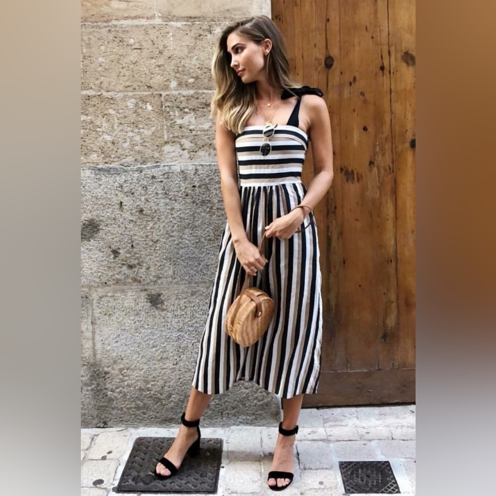 Zara TRF Striped Linen Dress - Picture 3 of 9